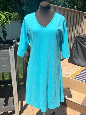 Svaha 100% Cotton V-Neck 3/4 Sleeve Twirl Dress with Pockets Size M Teacher
